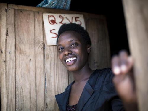 Rwanda. DAFI student at home in Kigeme camp before heading to university