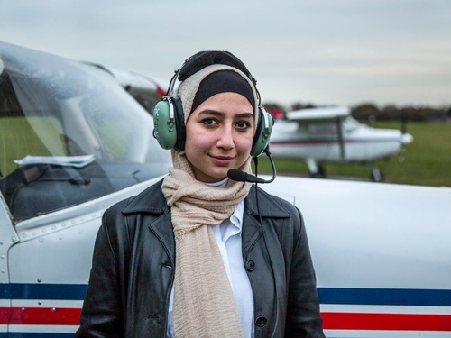 United Kingdom. Young Syrian refugee learns to fly