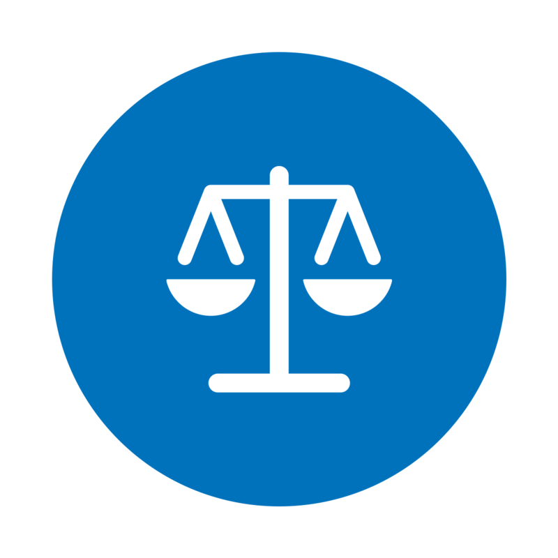 An icon of a set of scales to represent justice 