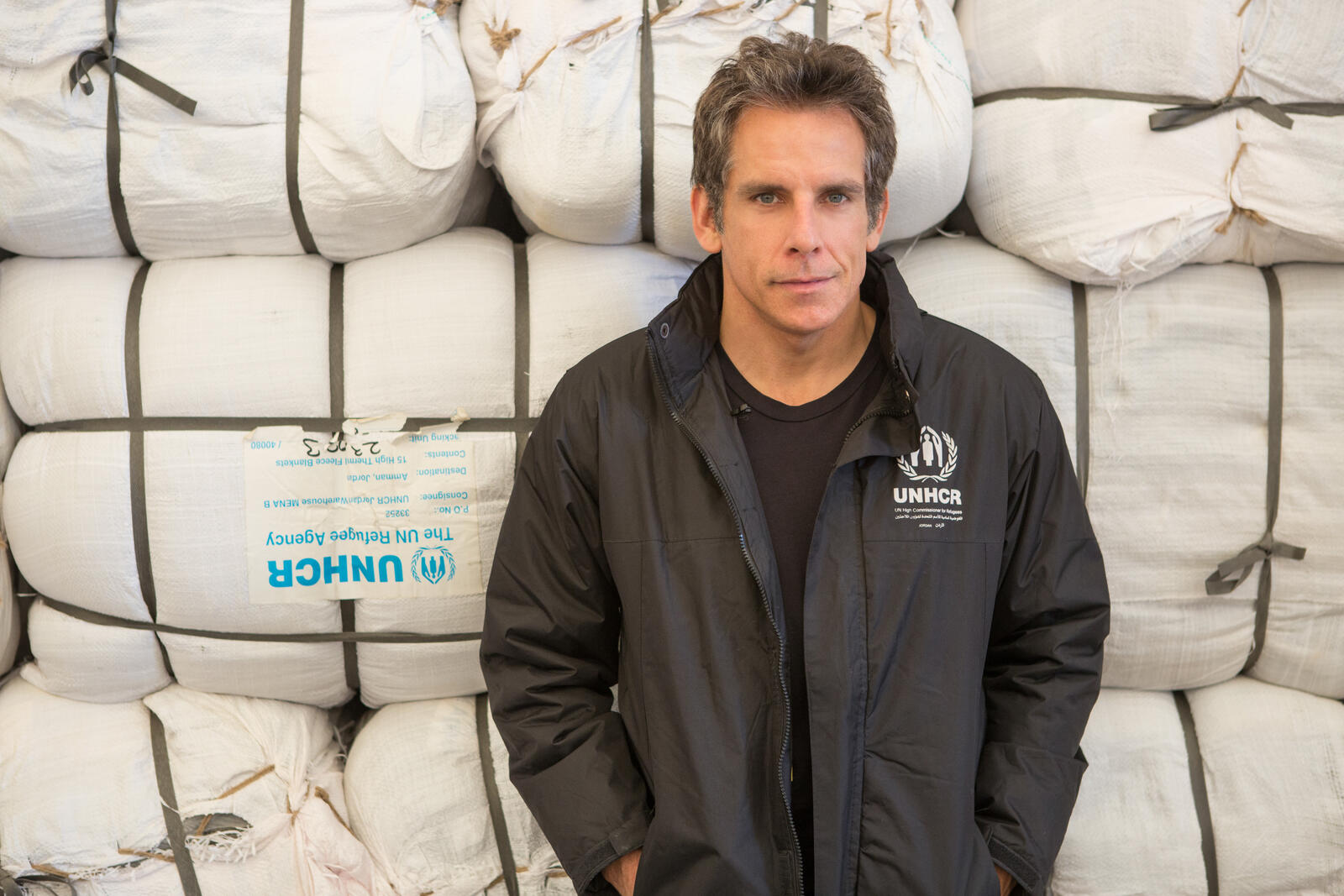 Jordan. UNHCR High Profile Supporter Ben Stiller visits refugees.