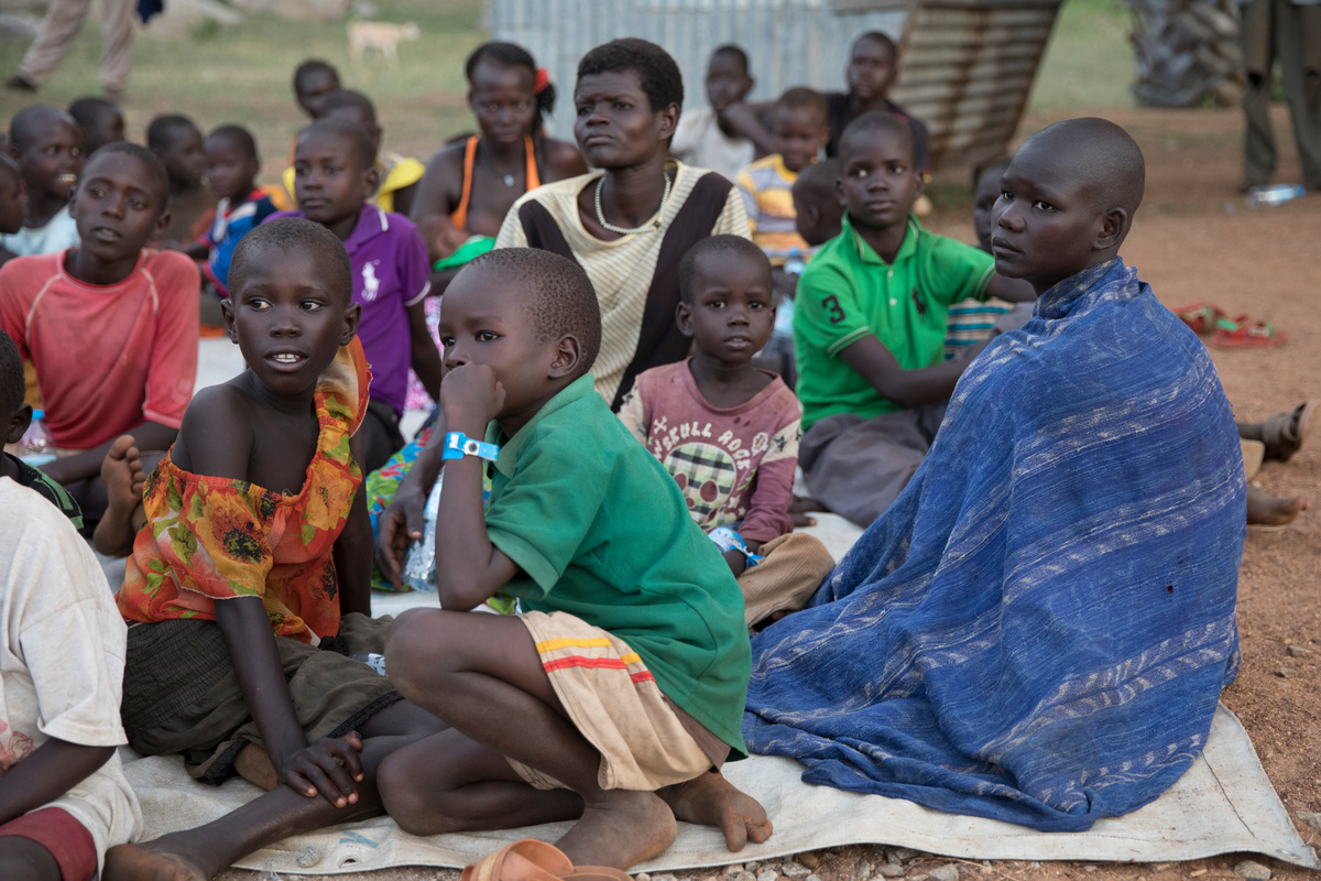 Uganda. Refugees from South Sudan who have just crossed the border into Uganda
