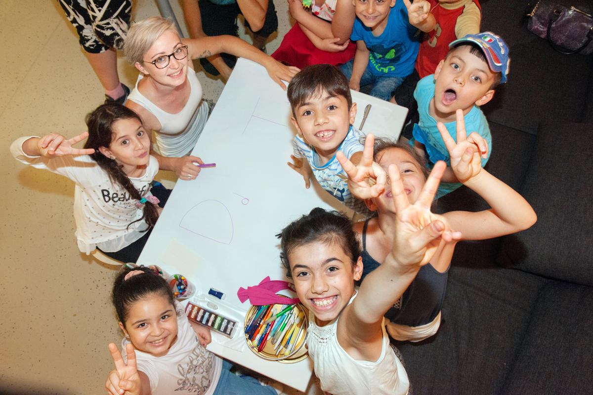 Austria. Children who would otherwise be stuck at home through the holidays benefit from "fun-learning" at a summer school in Vienna run by the Syrian refugee non-profit organisation "Die Brücke des Friedens" (The Peace Bridge)"