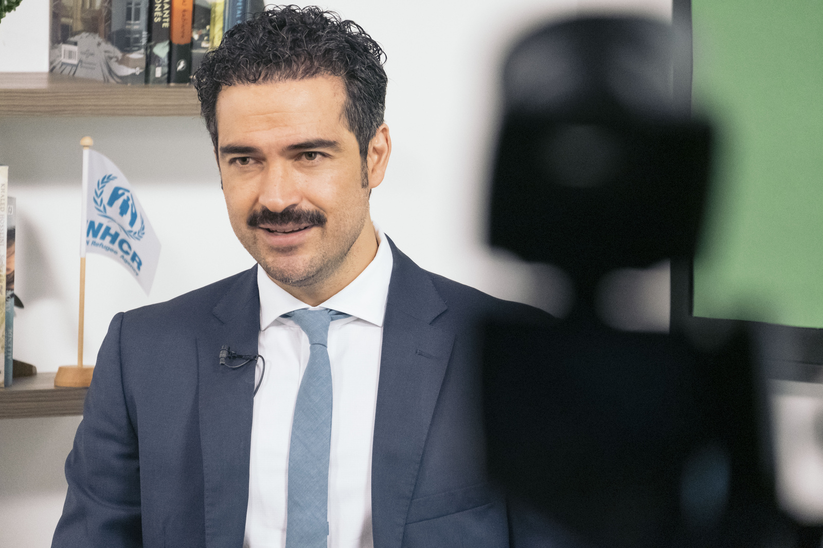 Mexican actor and UNHCR Goodwill Ambassador Alfonso Herrera, MC of the virtual ceremony, during the shoot in Mexico City.