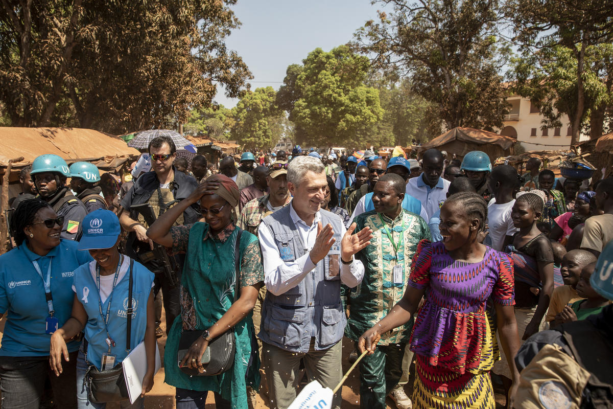 Central African Republic. The United Nations High Commissioner for Refugees arrives to an internally displaced people site