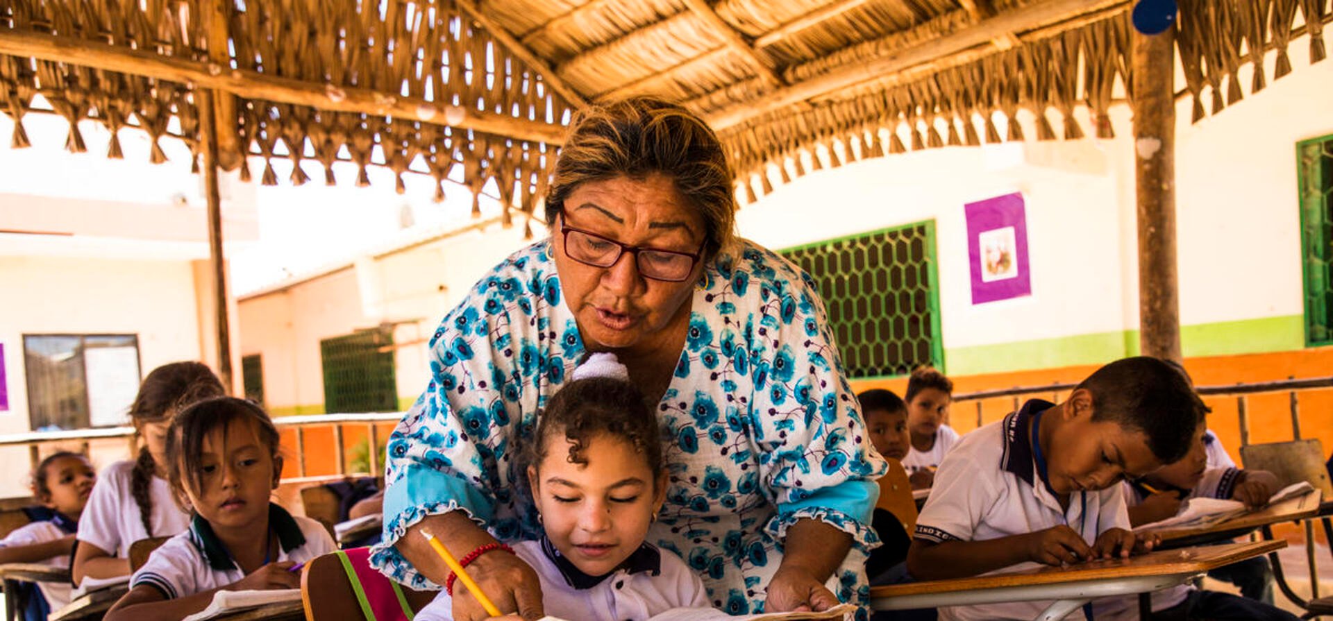 Colombia. At school with Colombian and Venezuelan refugee students