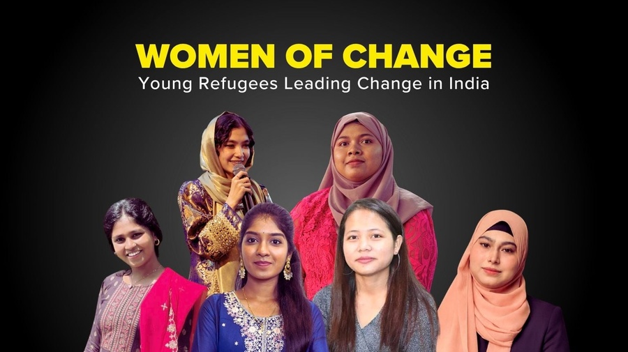 A collage of young refugee women who are creating positive change in India