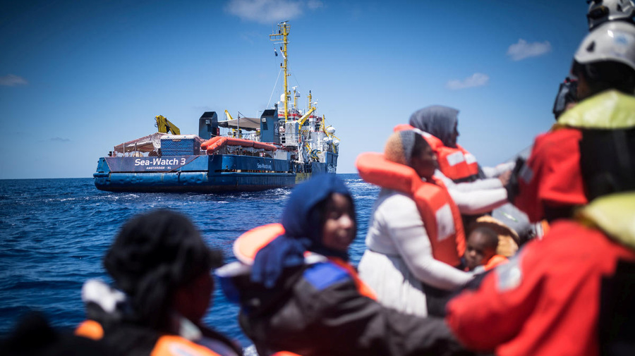 Italy. Sea Watch boat rescue off Lampedusa coast