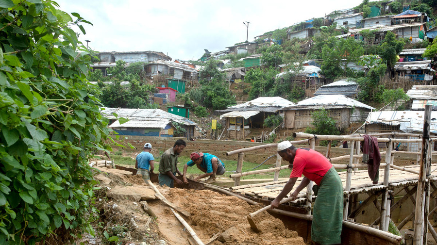 Bangladesh. Families relocated after first major rainfall of 2019 monsoon season