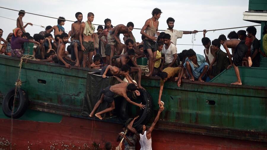 Andaman Sea. Rohingya boat people stranded at sea