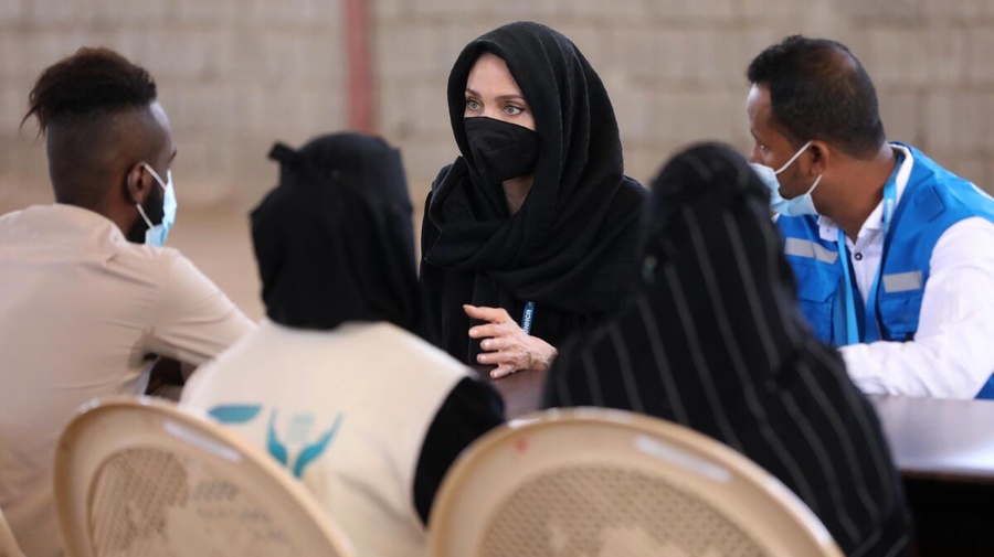 Yemen. UNHCR Special Envoy, Angelina Jolie visits Somali refugees who fled the war and found safety in Yemen
