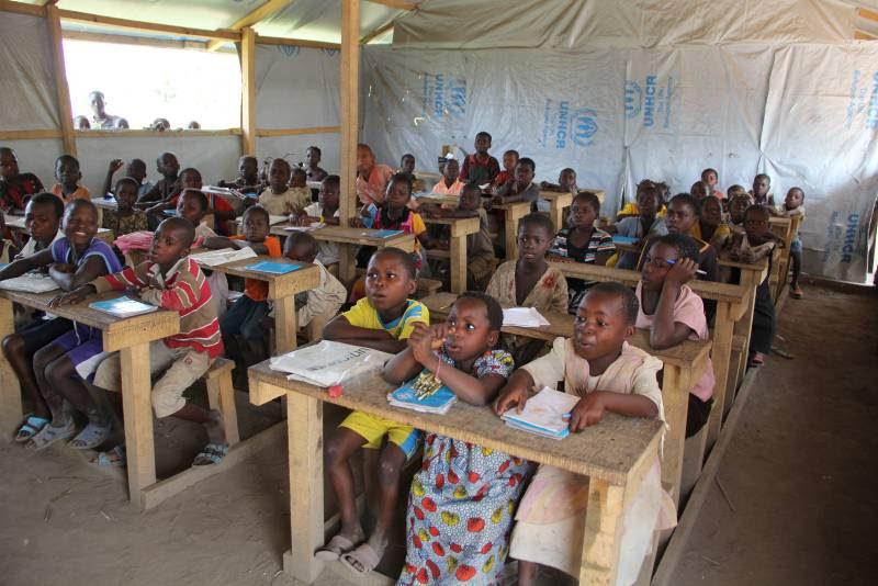 Refugee children from Central African Republic attend a primary school in Democratic Republic of the Congo's Equateur province. Projected location for a future INS. 