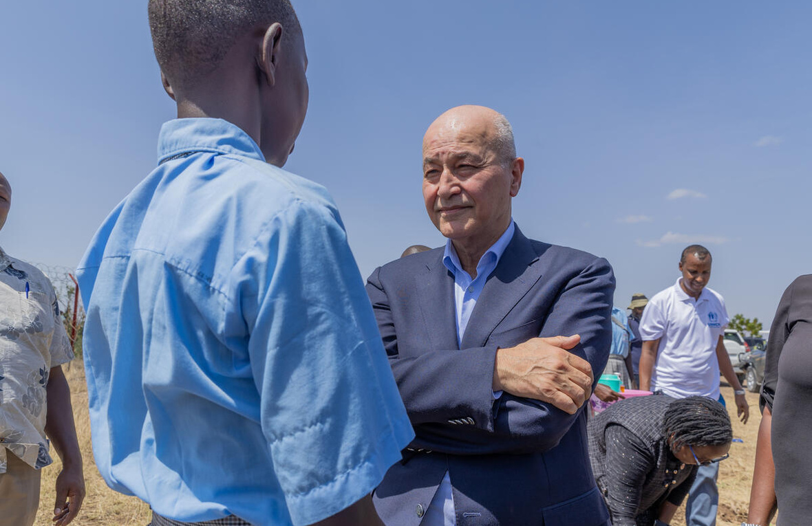Kenya. UNHCR Barham Salih in Kakuma municipality for his inaugural visit as High Commissioner for Refugees