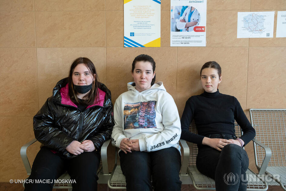 Poland. Refugees arrive at Rzeszow train station after fleeing Ukraine