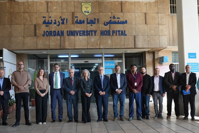 UNHCR Rep along with other partners and entities captured in front of Jordan hospital
