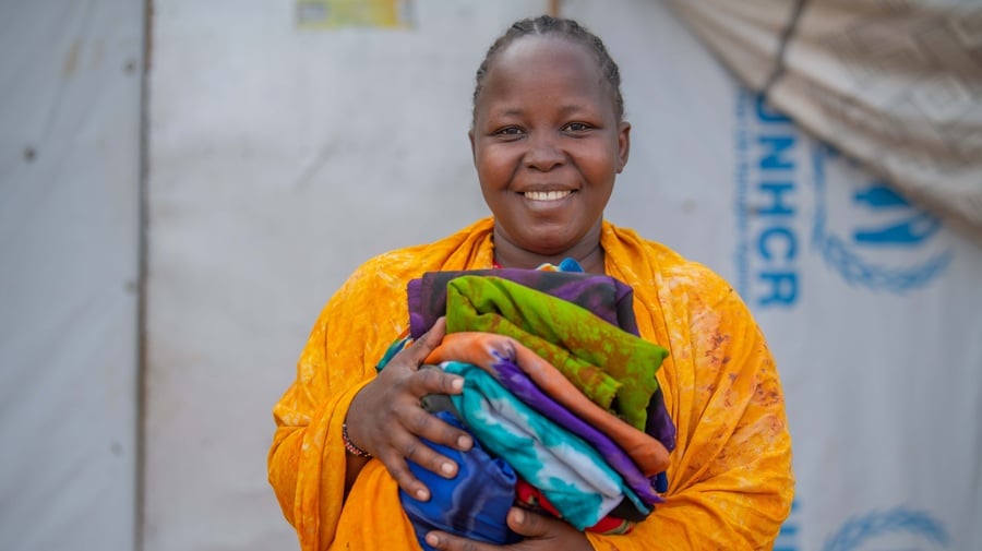 Ellah Loice runs a tie-and-dye business from her home in Hagadera, Dadaab