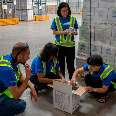 Budapest supply team pictured at the UNHCR warehouse in Ullo, Hungary.