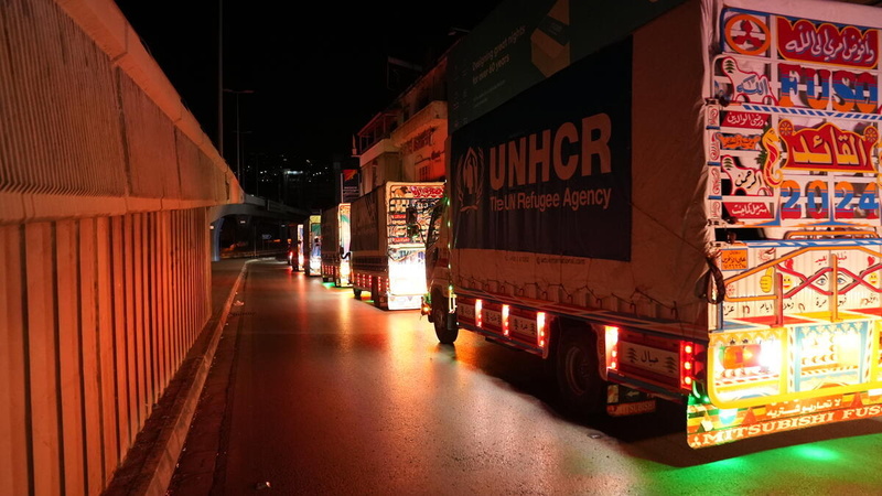 레바논 남부 하스바야 지역으로 향하는 유엔난민기구 호송 트럭