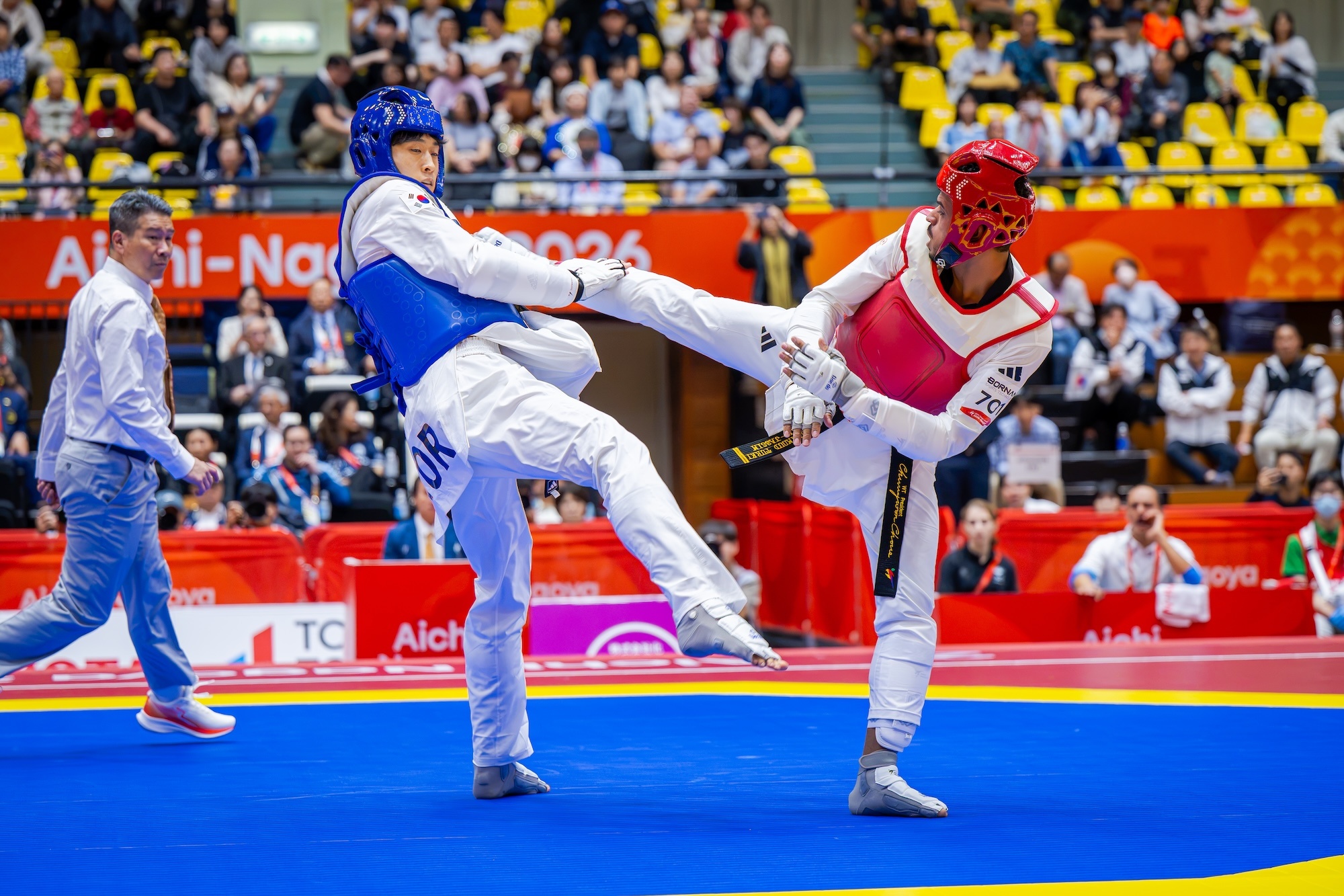 Mahmoud competes in the Taekwondo Kyorugi round of 16 at the 2026 Asian Games.