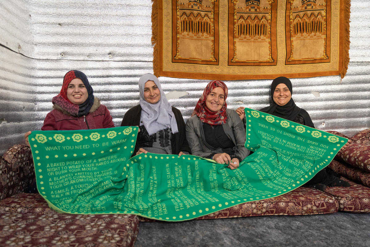 Jordan. Samira, Itidal, Kholoud and Samaher, Syrian refugees living in Azraq camp in Jordan, are part of the SEP Jordan artisan collective