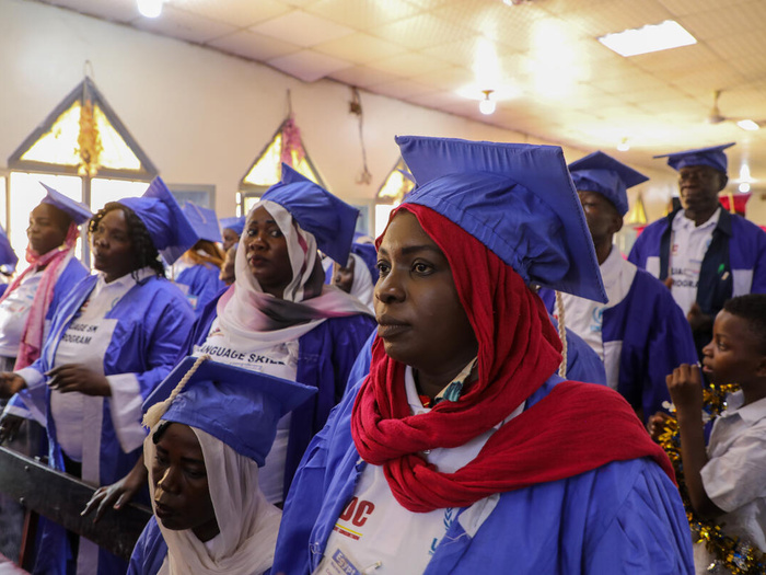 South Sudan. With support from the Mastercard Foundation over 200 students graduate from a 3-month long English Language Skills course.
