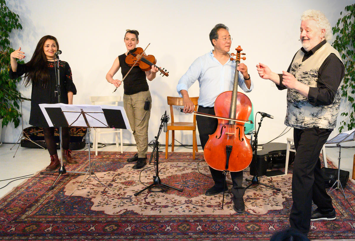 Austria, UN Secretary-General drops by on music workshop featuring refugees and cellist Yo-Yo Ma.