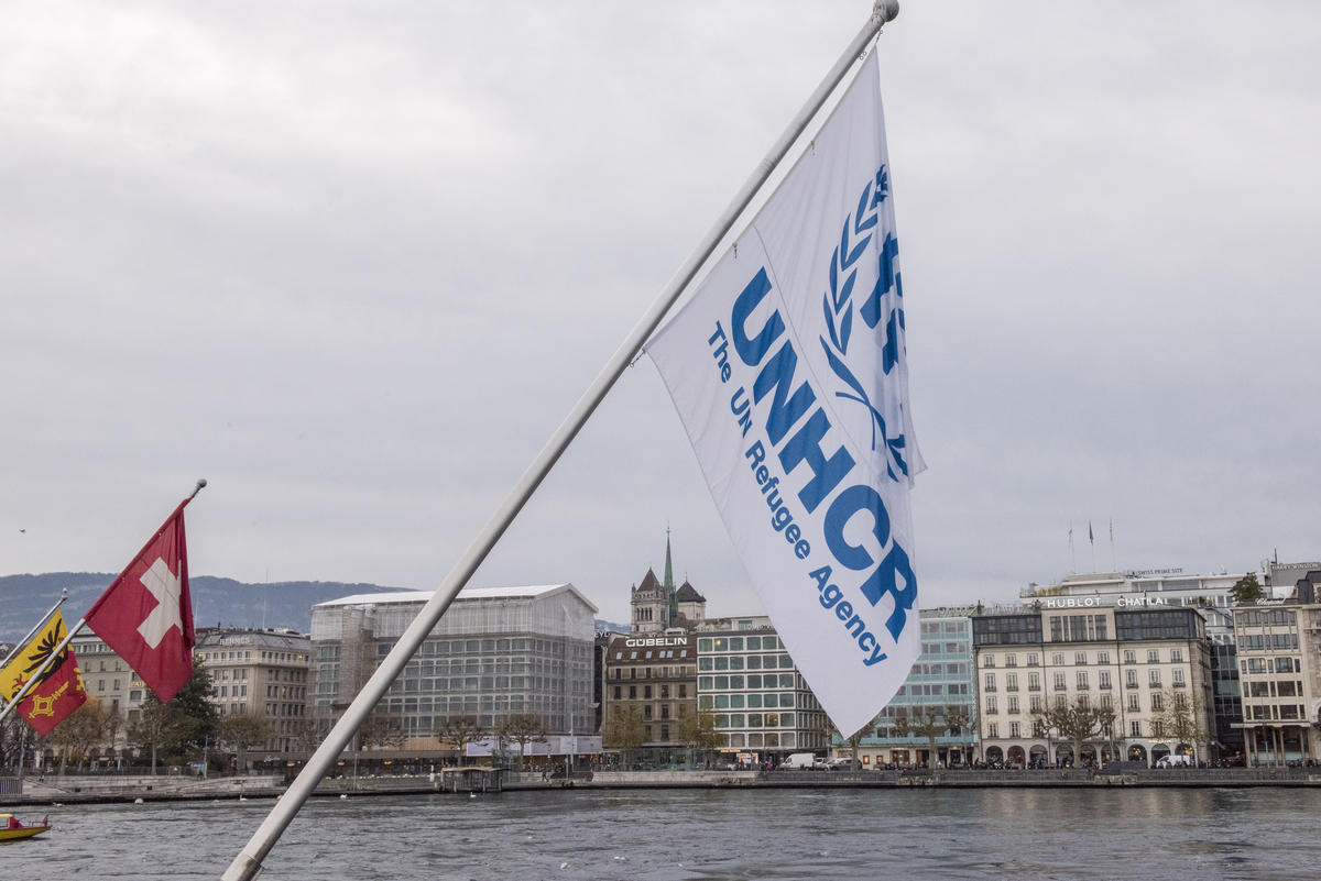 Switzerland. Flags mark the opening of the Global Refugee Forum in Geneva