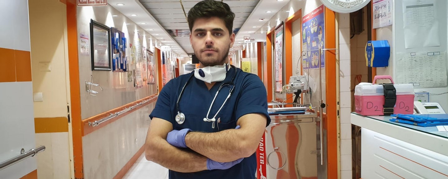 Iran. Moheyman, an Iraqi refugee nurse, begins is 12-hour night shift at the in-patient ward of a hospital in the south of Iran. He administers the COVID-19 tests to patients.