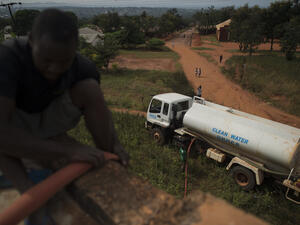 UNHCR is trucking in clean water as one of the responses to the cholera outbreak in the Kagunga area of Tanzania.