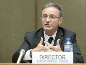 UNHCR Director for Europe Vincent Cochetel addresses a conference.