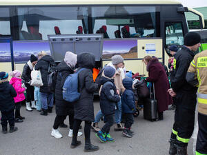 Poland. UNHCR Staff meets refugees from Ukraine crossing into Poland at Medyka border crossing