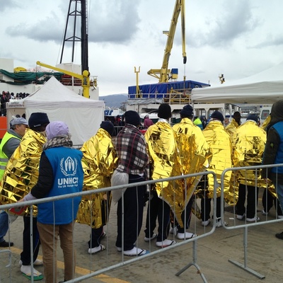 Italy. Sea landing in Messina of 300 survivors at sea. 2 were dead before the others were rescued.