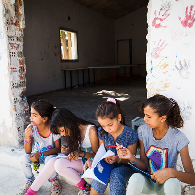 Greece. Syrian children at Lagkadikia refugee camp