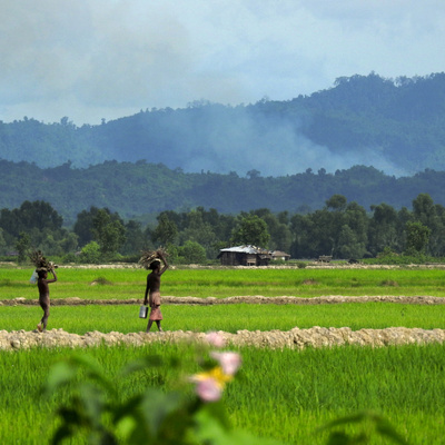 Bangladesh. Smoke still rising from Myanmar villages