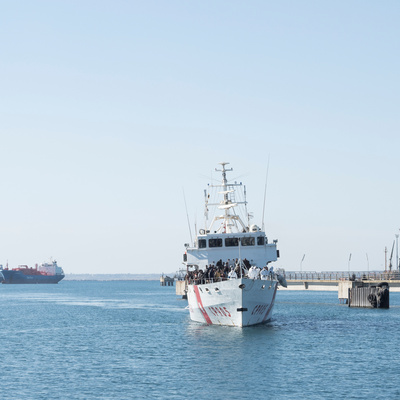 Italy. Refugees and migrants arrive at Port Augusta in Sicily