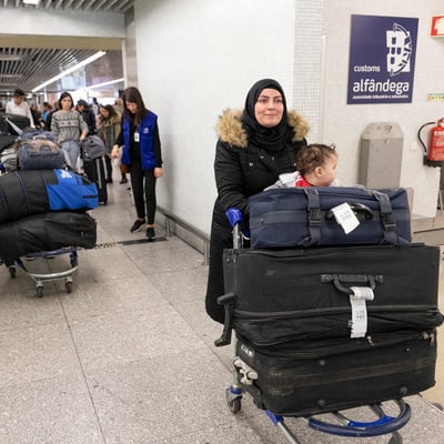Portugal. Refugees, arrival at Lisbon Airport