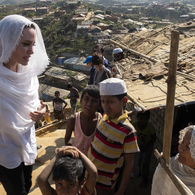 Bangladesh. UNHCR Special Envoy Angelina Jolie visits Rohingya refugees in Chakmarkul camp.