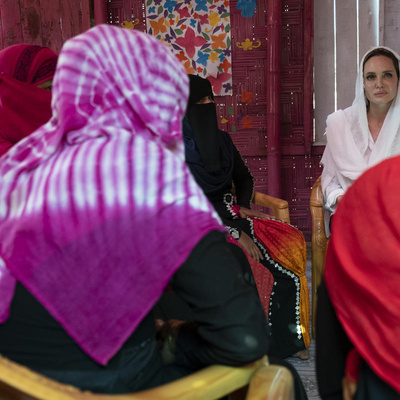 Bangladesh. UNHCR Special Envoy Angelina Jolie visits Rohingya refugees in Chakmarkul camp.