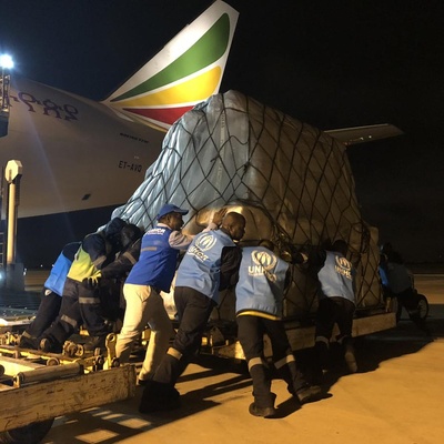 Mozambique. A plane carrying UNHCR relief items for survivors of the Cyclone Idai landed in Maputo.