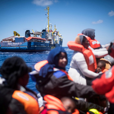 Italy. Sea Watch boat rescue off Lampedusa coast