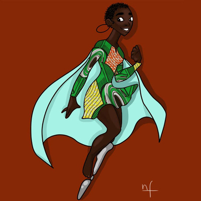 Noémie in France submitted this drawing of a superhero inspired by a Sudanese refugee girl walking under the rain on one of UNHCR's Instagram posts.