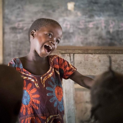 Six-year-old Gambolipai Martha leads the other children in a song during a pre-school class at Makpandu refugee settlement in South Sudan. Some 400 students, including local South Sudanese children and Congolese and Sudanese refugees, attend the school which was founded in 2019 by refugee community group, the Youth Association for Peace and Development. 