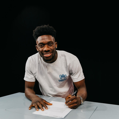 Germany. Alphonso Davies signs Goodwill Ambassador contract for UNHCR at FC Bayern Munich's training ground