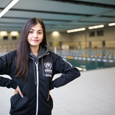 Germany. Refugee, Olympic swimmer and UNHCR Goodwill Ambassador Yusra Mardini during training for the Tokyo 2020 Olympics