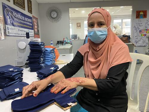 Hasinah is part of a community project by the Rohingya Women's Development Network which produces reusable sanitary napkins for vulnerable women.