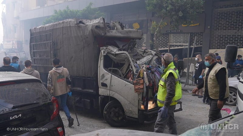 Aftermath the airstrikes in Beirut, Lebanon