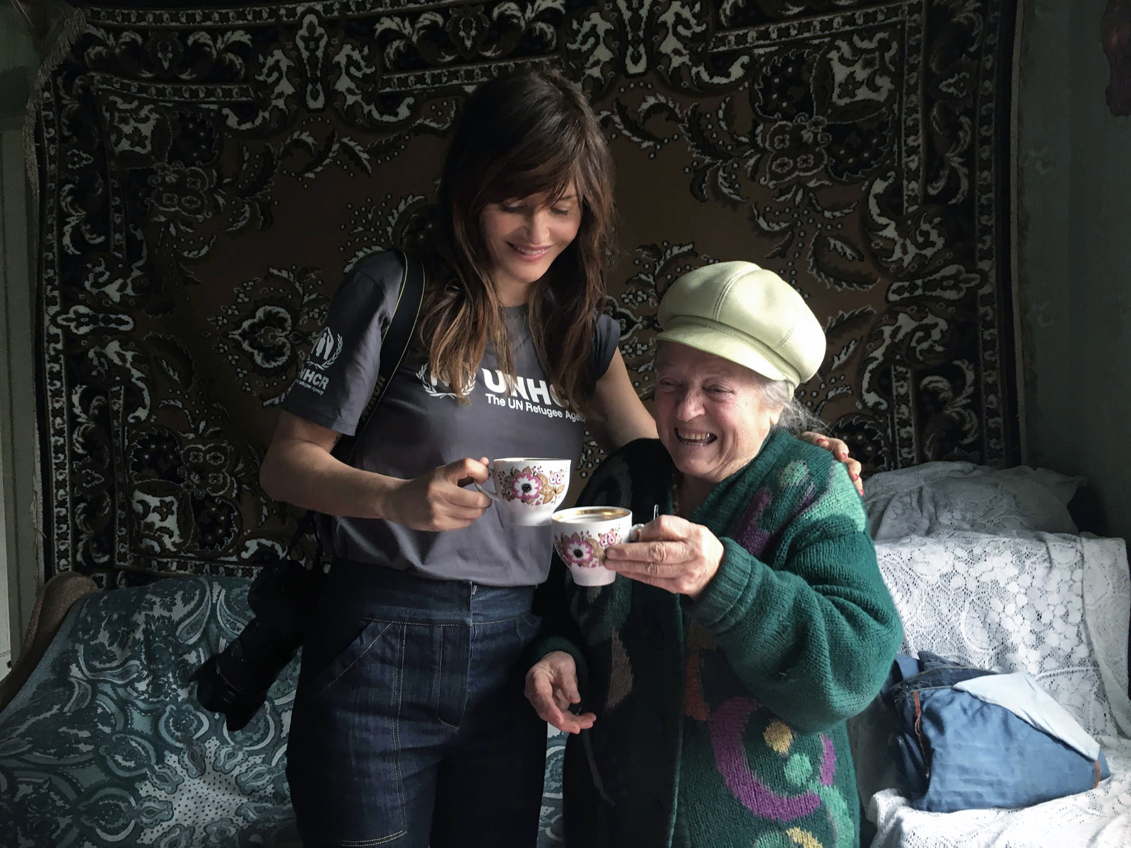 UNHCR High Profile Supporter Helena Christensen meets internally displaced older people in Ukraine