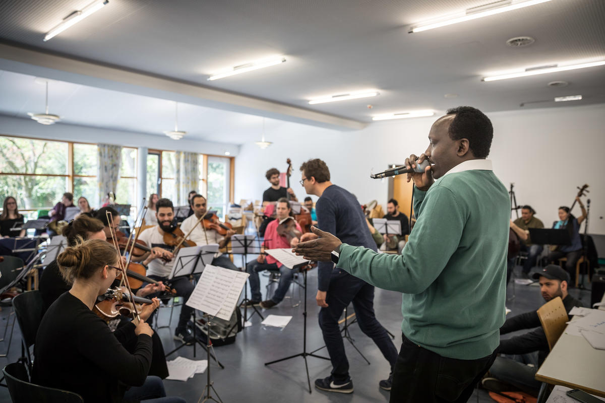 Germany. Bridges, a Frankfurt-based orchestra of international musicians, a number of whom are refugees from Syria, Iran, Afghanistan and Eritrea