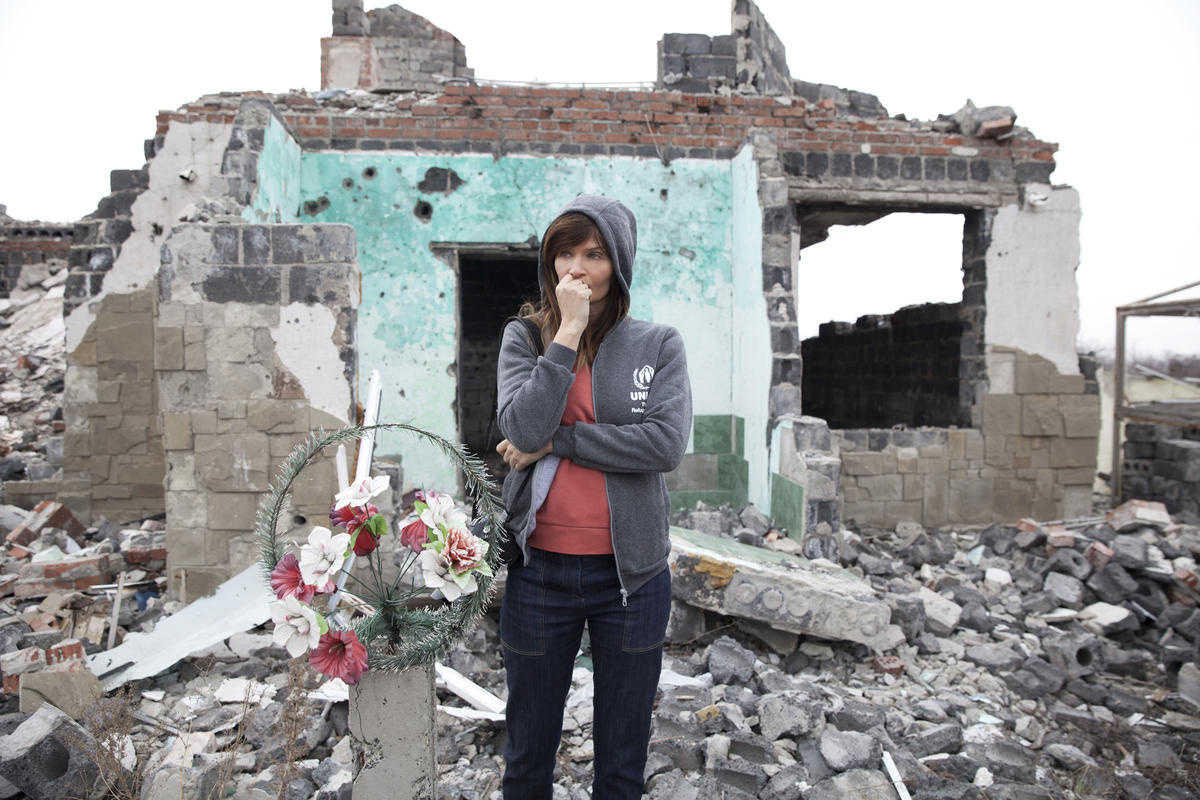 Ukraine. UNHCR High Profile Supporter Helena Christensen visits internally displaced persons