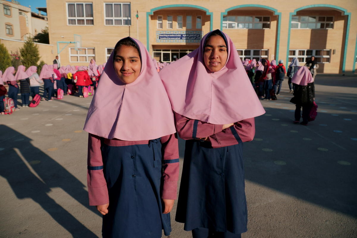 Iran. Afghan refugee sisters go to school for the first time