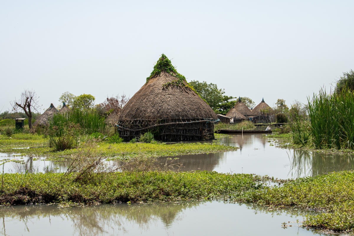 South Sudan. Residents battle to keep waters at bay in flood-prone remote town